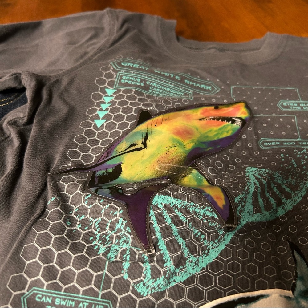 Holographic Shark Long Sleeve + Dark Wash Slim Jean Bundle Size 5 Boy Outfit Set - Picture 3 of 10
